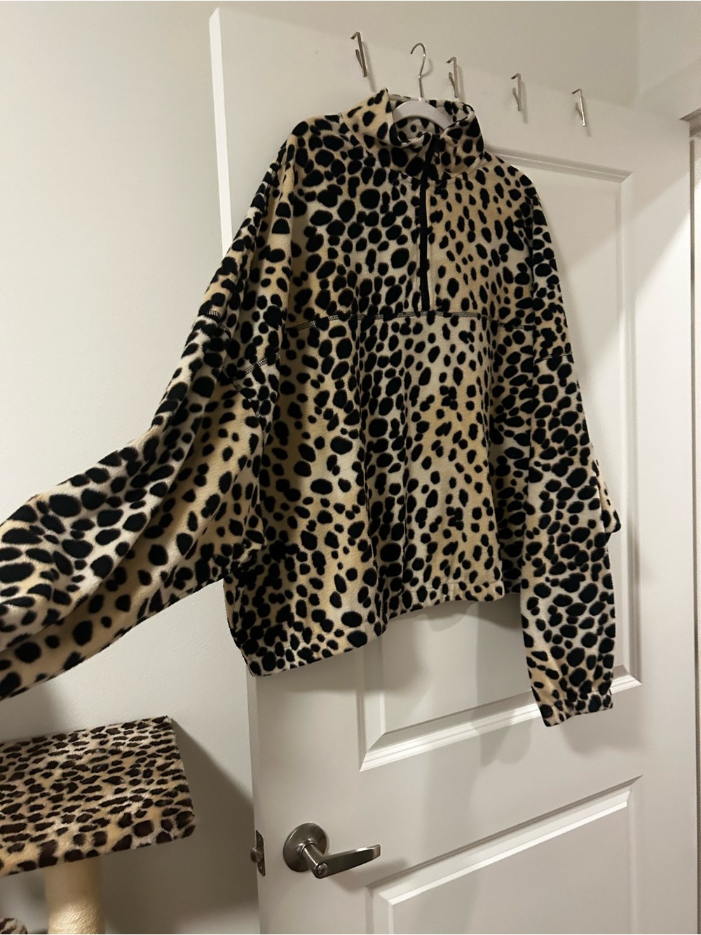ASOS Curve Beige and Black Leopard Teddy Half‑Zip Jacket